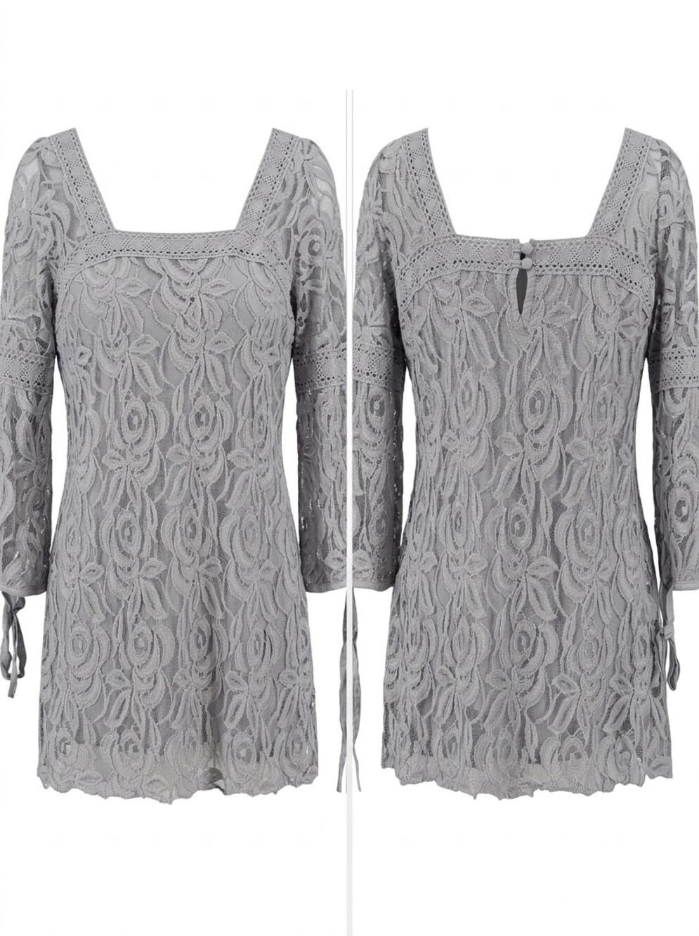 Solitaire by Ravi Khosla Gray Lace Square Neck Blouse Women Size M